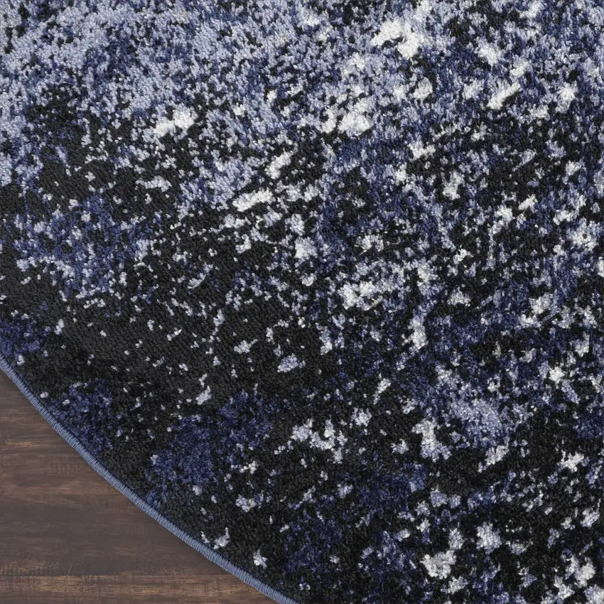 5' Black And Blue Abstract Round Rug Photo 8