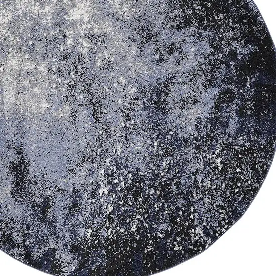 5' Black And Blue Abstract Round Rug Photo 8