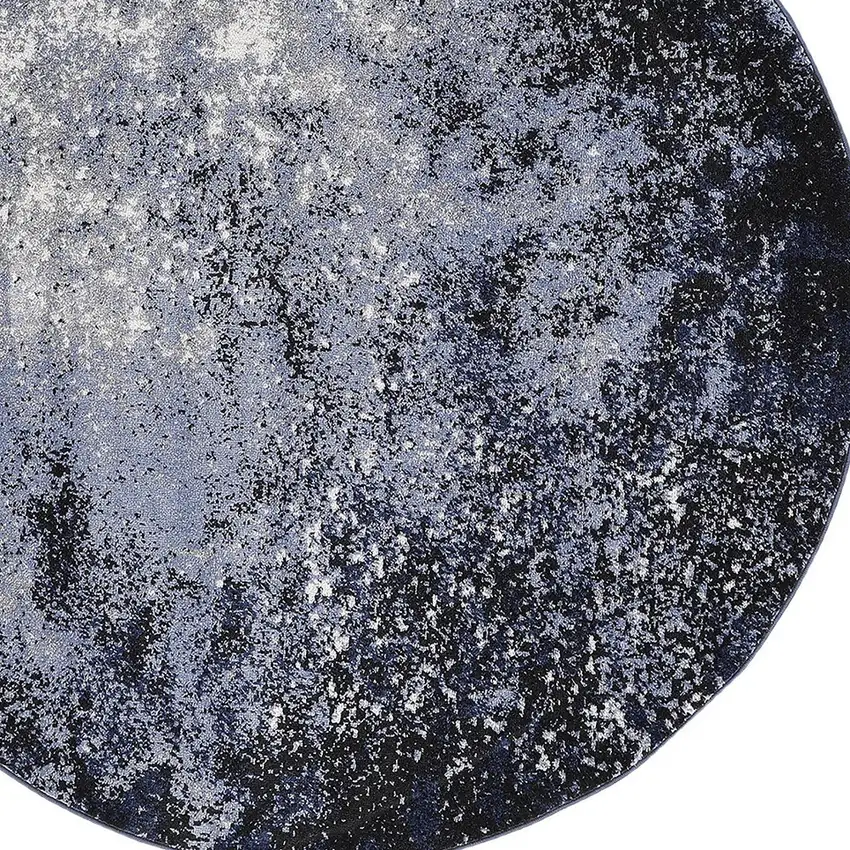 5' Black And Blue Abstract Round Rug Photo 8