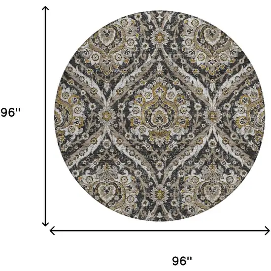 8' Black And Blue Round Floral Washable Indoor Outdoor Area Rug Photo 7
