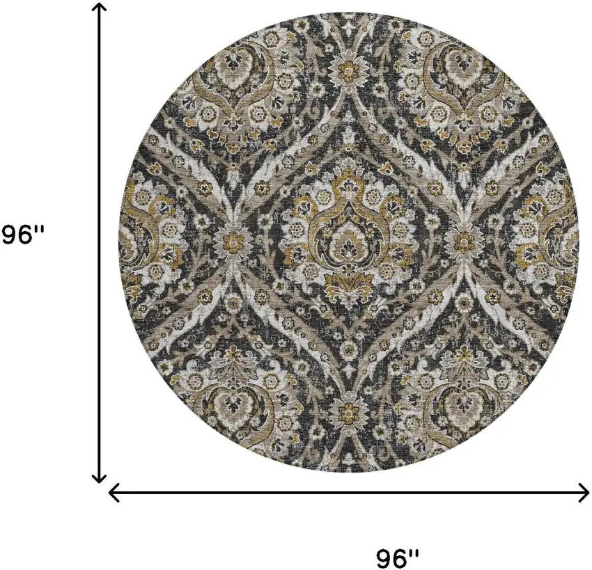 8' Black And Blue Round Floral Washable Indoor Outdoor Area Rug Photo 7
