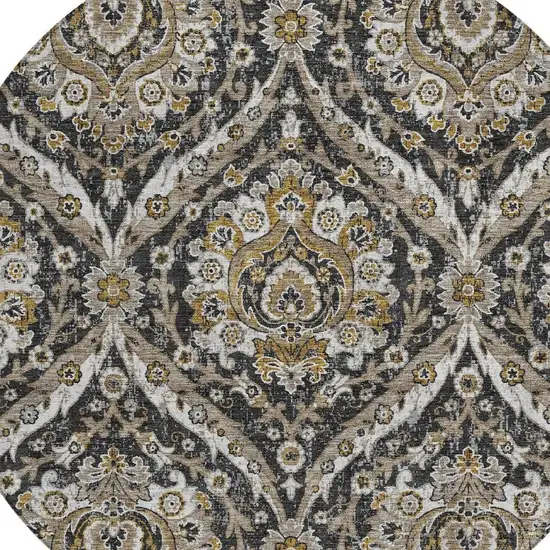 8' Black And Blue Round Floral Washable Indoor Outdoor Area Rug Photo 3