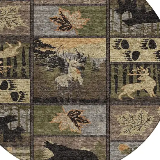 8' Black And Brown Round Bear Washable Indoor Outdoor Area Rug Photo 2