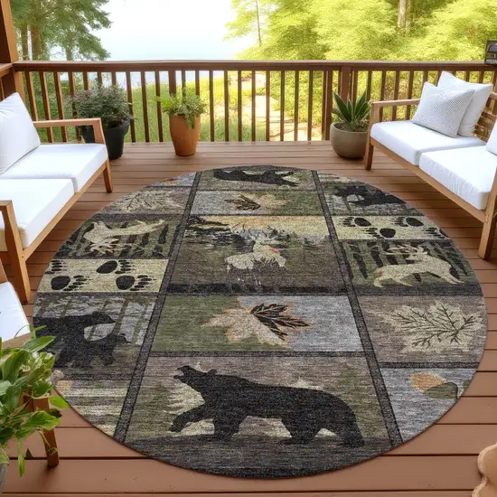 8' Black And Brown Round Bear Washable Indoor Outdoor Area Rug Photo 4