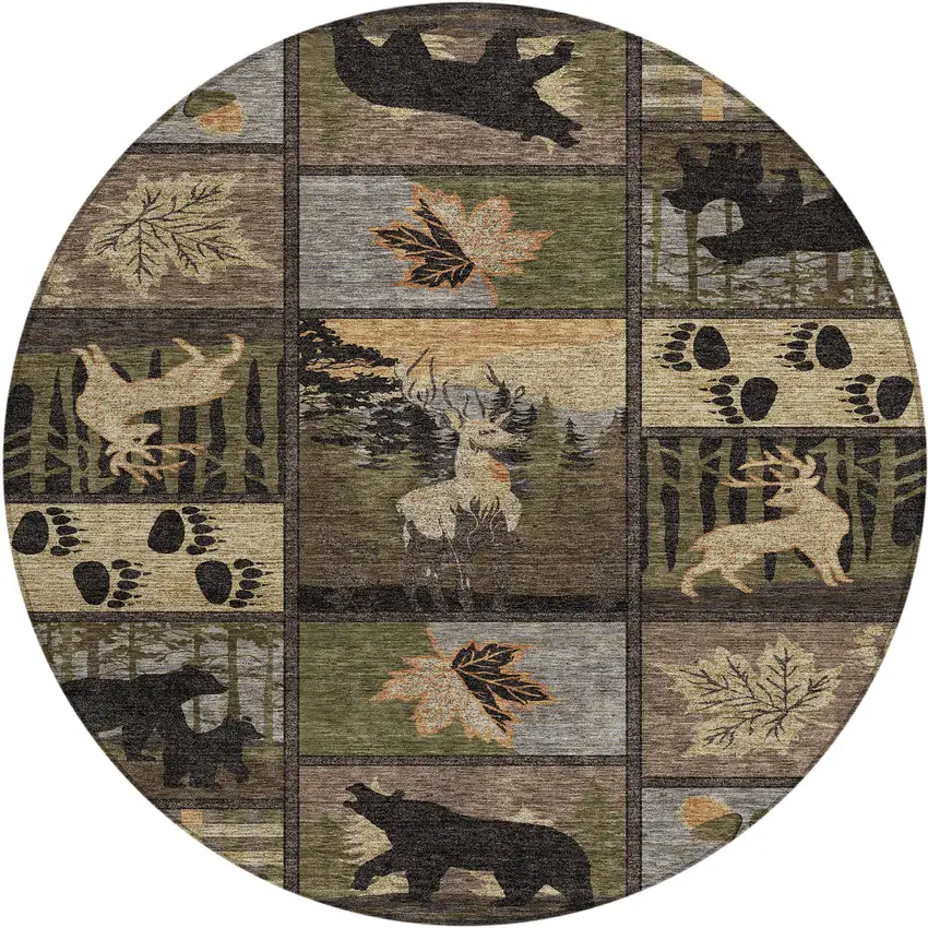 8' Black And Brown Round Bear Washable Indoor Outdoor Area Rug Photo 1