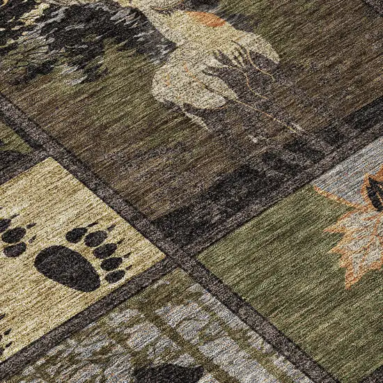 8' Black And Brown Round Bear Washable Indoor Outdoor Area Rug Photo 7