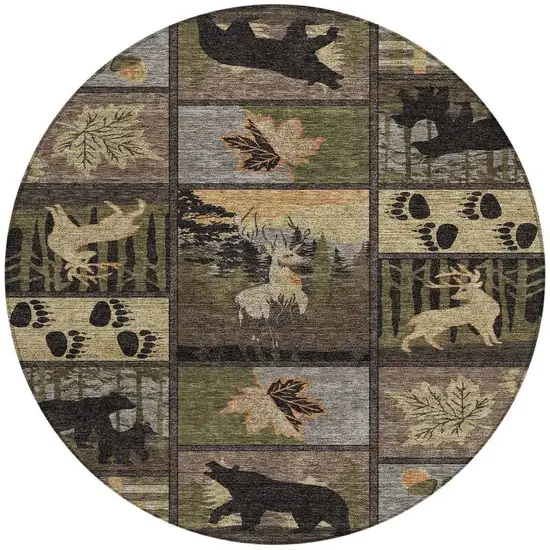 8' Black And Brown Round Bear Washable Indoor Outdoor Area Rug Photo 3