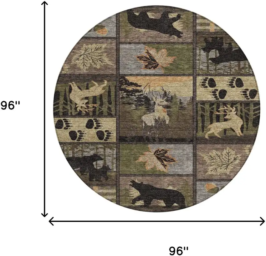 8' Black And Brown Round Bear Washable Indoor Outdoor Area Rug Photo 8