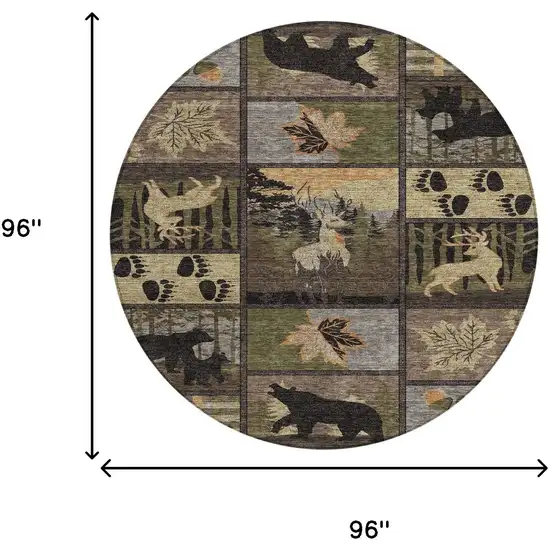 8' Black And Brown Round Bear Washable Indoor Outdoor Area Rug Photo 8