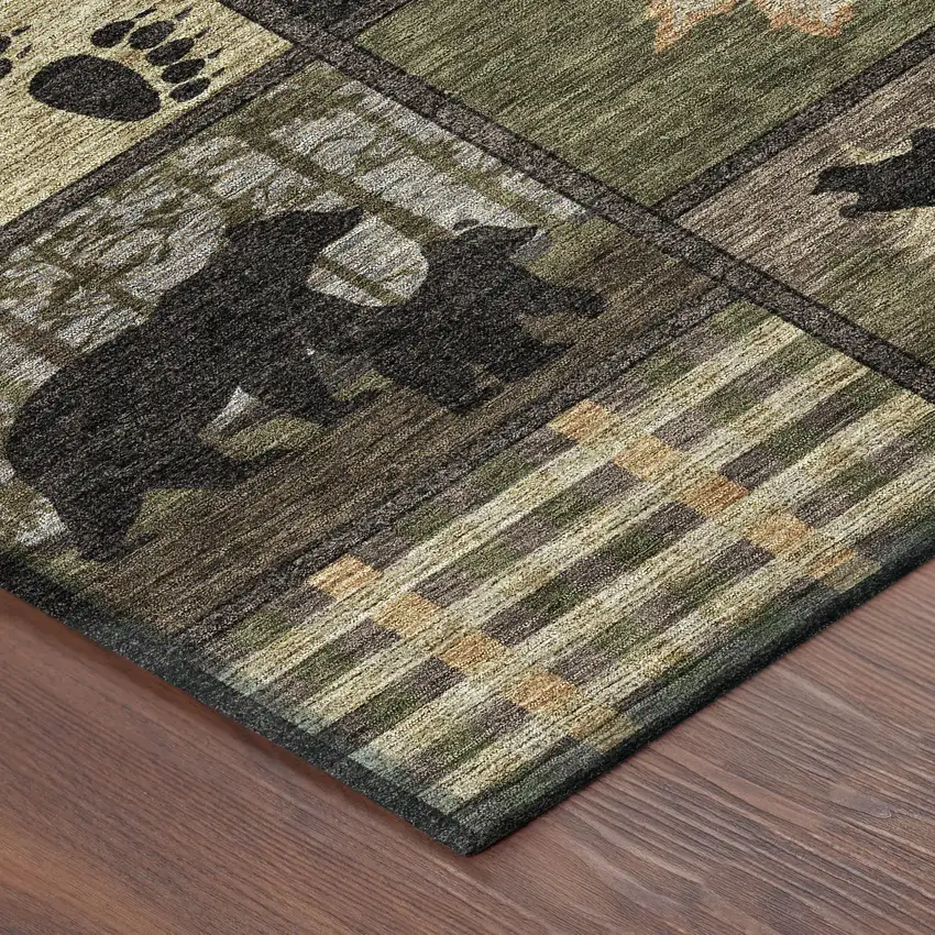 8' Black And Brown Round Bear Washable Indoor Outdoor Area Rug Photo 6