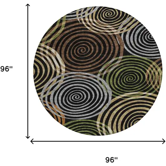 8' Black And Brown Round Geometric Washable Indoor Outdoor Area Rug Photo 8