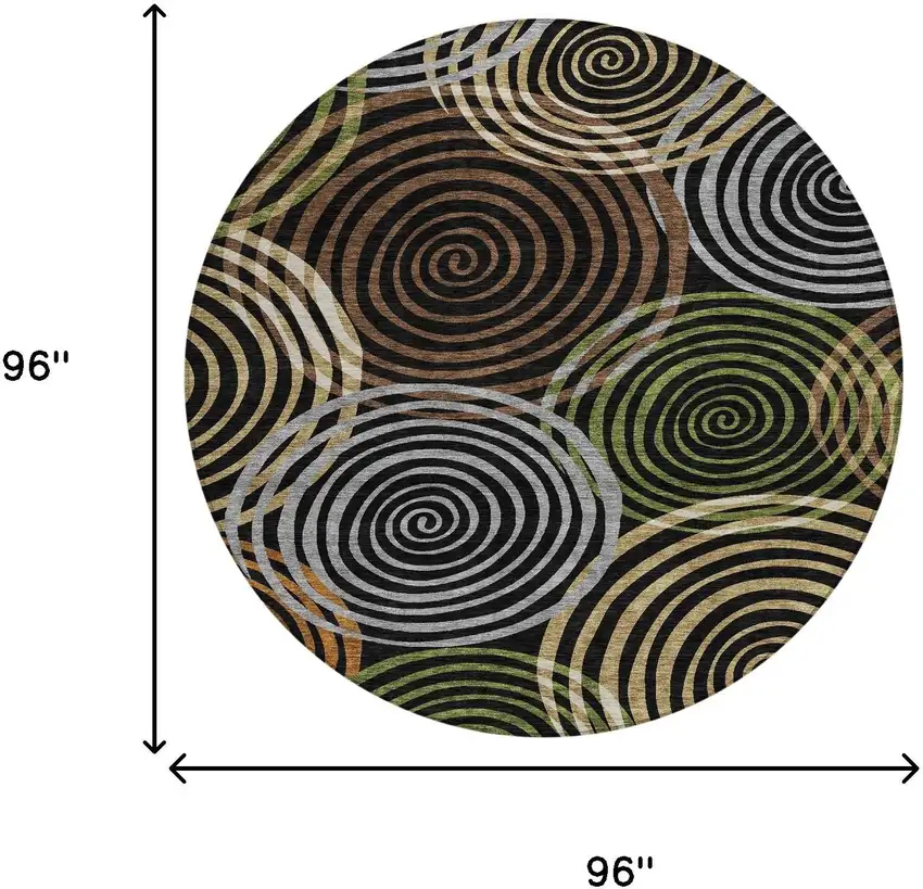 8' Black And Brown Round Geometric Washable Indoor Outdoor Area Rug Photo 8