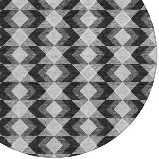 8' Black And Brown Round Geometric Washable Indoor Outdoor Area Rug Photo 5