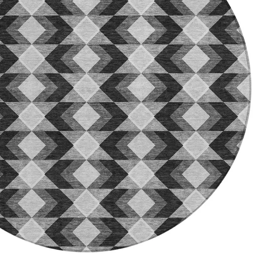 8' Black And Brown Round Geometric Washable Indoor Outdoor Area Rug Photo 5