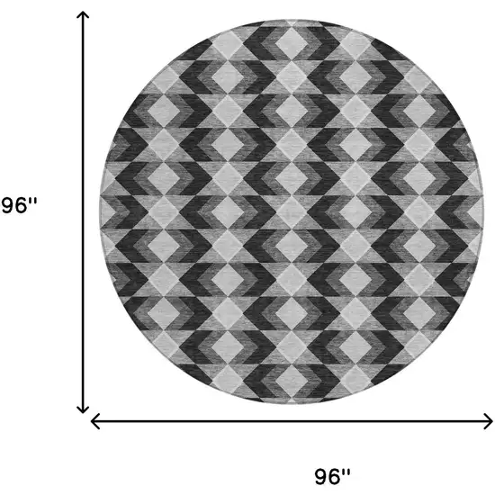 8' Black And Brown Round Geometric Washable Indoor Outdoor Area Rug Photo 9
