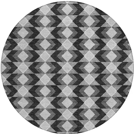 8' Black And Brown Round Geometric Washable Indoor Outdoor Area Rug Photo 6