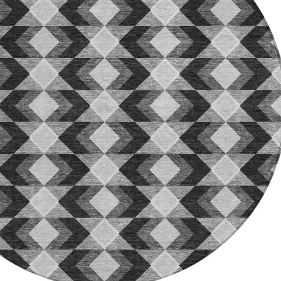 8' Black And Brown Round Geometric Washable Indoor Outdoor Area Rug Photo 3