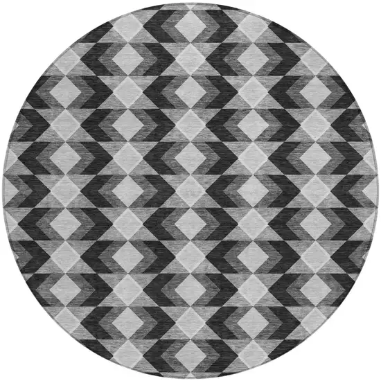 8' Black And Brown Round Geometric Washable Indoor Outdoor Area Rug Photo 2