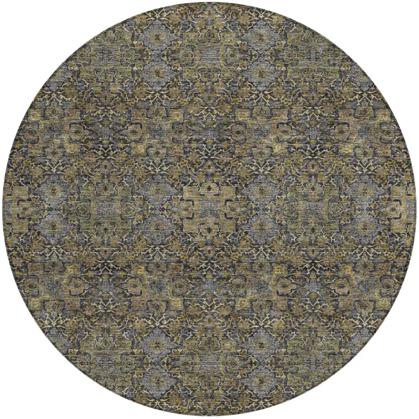 8' Black And Brown Round Oriental Washable Indoor Outdoor Area Rug Photo 2
