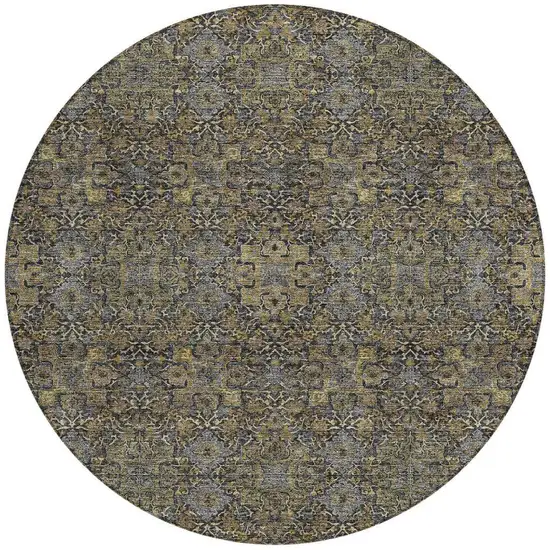 8' Black And Brown Round Oriental Washable Indoor Outdoor Area Rug Photo 4