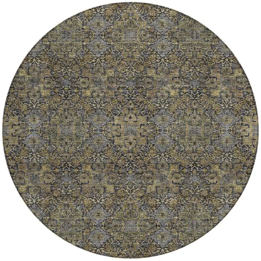 8' Black And Brown Round Oriental Washable Indoor Outdoor Area Rug Photo 4