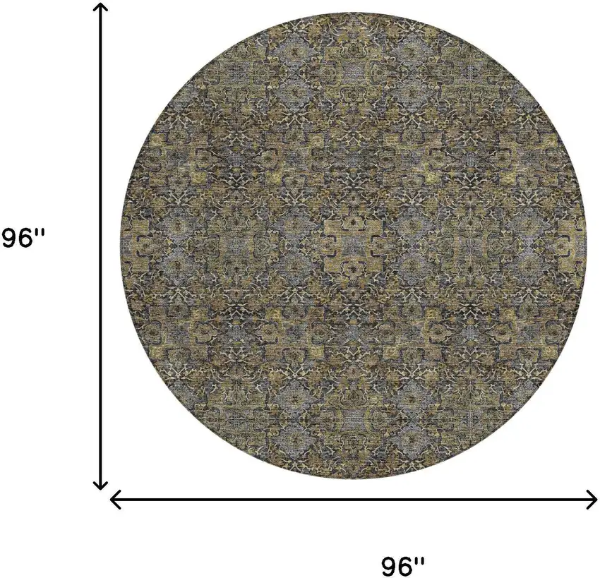 8' Black And Brown Round Oriental Washable Indoor Outdoor Area Rug Photo 7