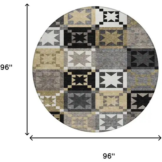 8' Black And Brown Round Patchwork Washable Indoor Outdoor Area Rug Photo 6