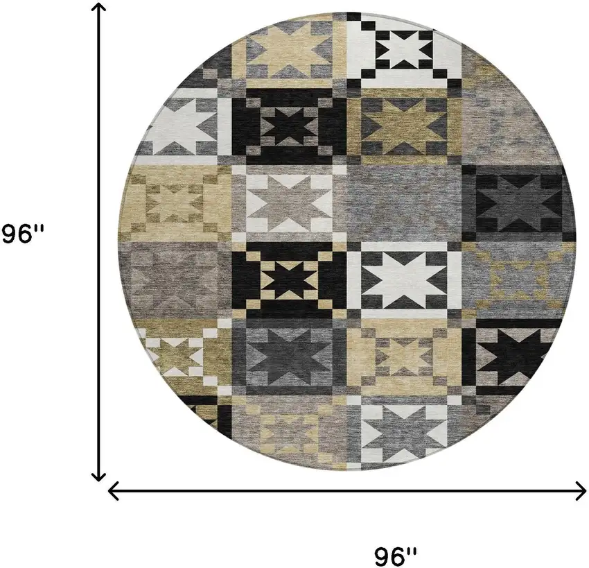 8' Black And Brown Round Patchwork Washable Indoor Outdoor Area Rug Photo 6