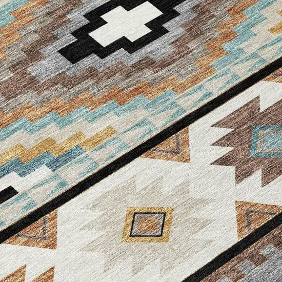 8' Black And Brown Round Southwestern Washable Indoor Outdoor Area Rug Photo 7