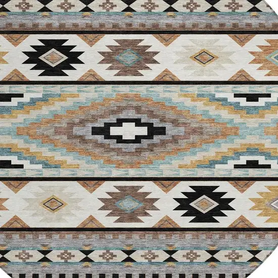 8' Black And Brown Round Southwestern Washable Indoor Outdoor Area Rug Photo 2