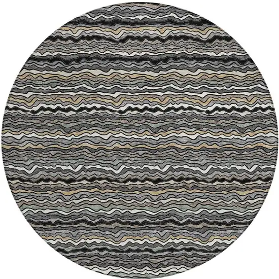 8' Black And Brown Round Striped Washable Indoor Outdoor Area Rug Photo 3