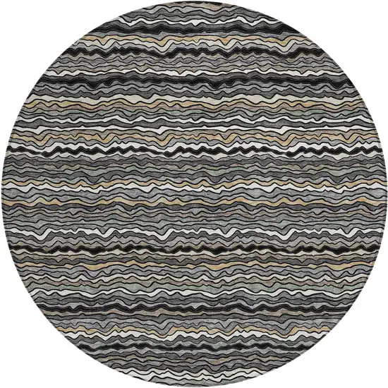8' Black And Brown Round Striped Washable Indoor Outdoor Area Rug Photo 1