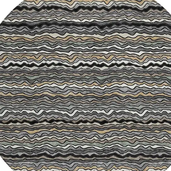 8' Black And Brown Round Striped Washable Indoor Outdoor Area Rug Photo 2