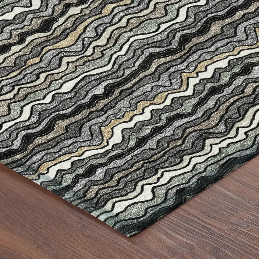 8' Black And Brown Round Striped Washable Indoor Outdoor Area Rug Photo 6