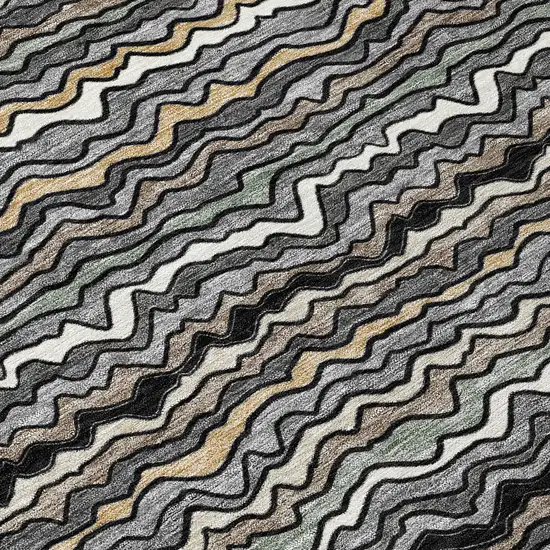 8' Black And Brown Round Striped Washable Indoor Outdoor Area Rug Photo 7