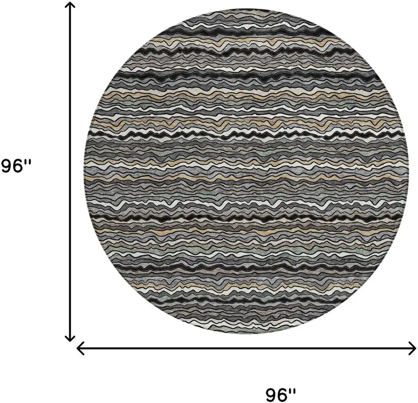 8' Black And Brown Round Striped Washable Indoor Outdoor Area Rug Photo 8