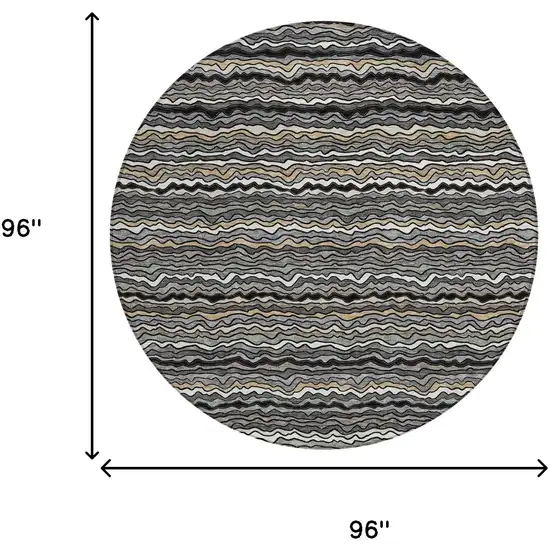 8' Black And Brown Round Striped Washable Indoor Outdoor Area Rug Photo 8