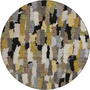 Photo of 8' Black And Brown Round Striped Washable Indoor Outdoor Area Rug