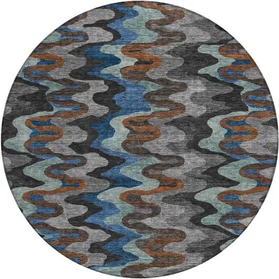 8' Black And Charcoal Round Abstract Washable Indoor Outdoor Area Rug Photo 1