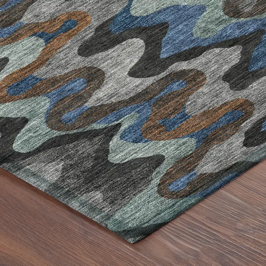 8' Black And Charcoal Round Abstract Washable Indoor Outdoor Area Rug Photo 6