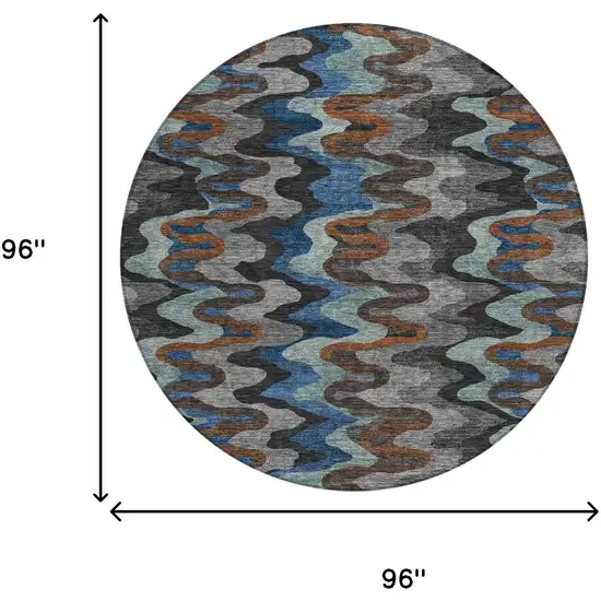 8' Black And Charcoal Round Abstract Washable Indoor Outdoor Area Rug Photo 8