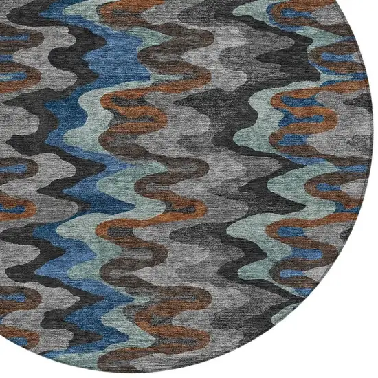 8' Black And Charcoal Round Abstract Washable Indoor Outdoor Area Rug Photo 2