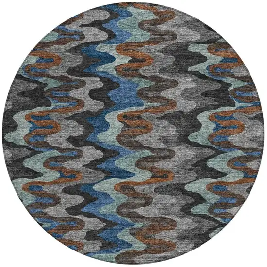 8' Black And Charcoal Round Abstract Washable Indoor Outdoor Area Rug Photo 3