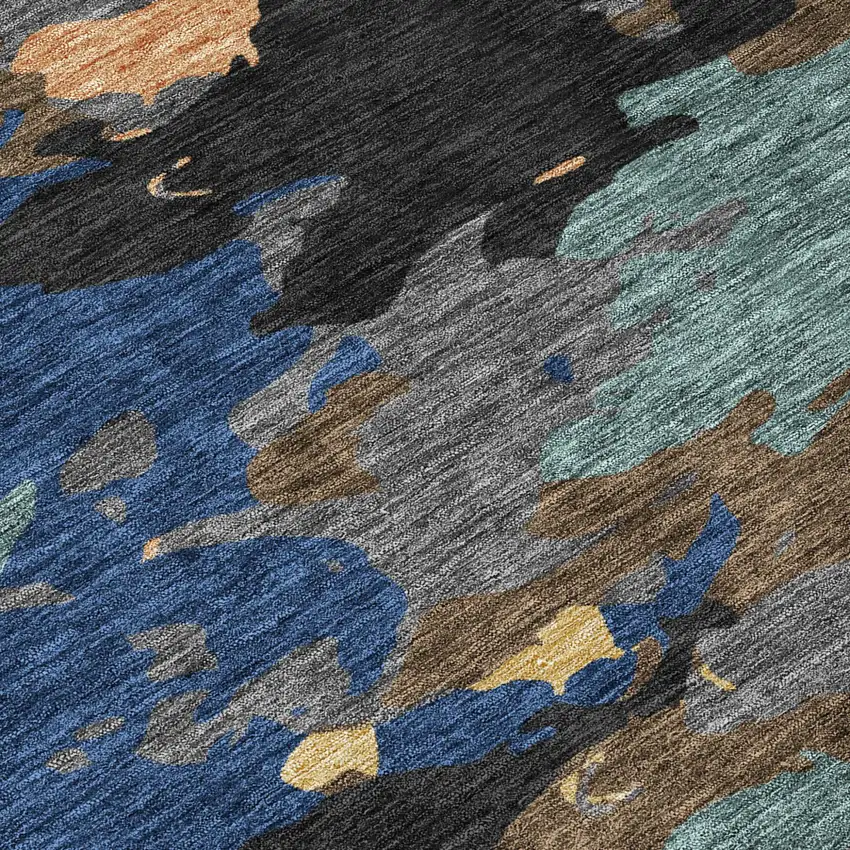 8' Black And Charcoal Round Abstract Washable Indoor Outdoor Area Rug Photo 6