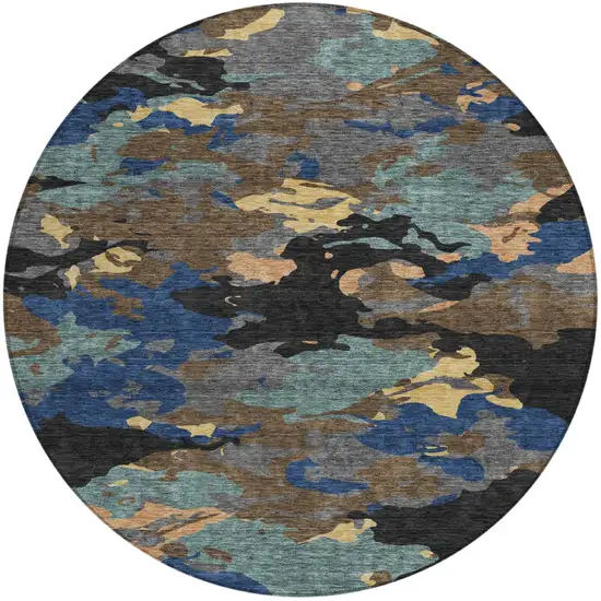 8' Black And Charcoal Round Abstract Washable Indoor Outdoor Area Rug Photo 2