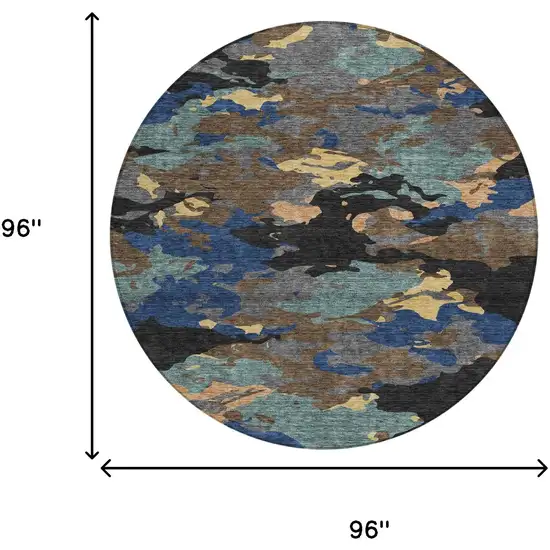 8' Black And Charcoal Round Abstract Washable Indoor Outdoor Area Rug Photo 7