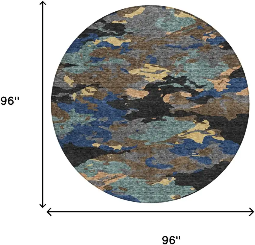 8' Black And Charcoal Round Abstract Washable Indoor Outdoor Area Rug Photo 7