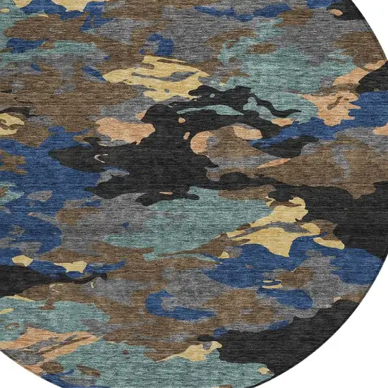 8' Black And Charcoal Round Abstract Washable Indoor Outdoor Area Rug Photo 4