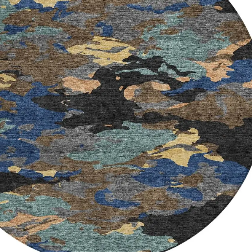 8' Black And Charcoal Round Abstract Washable Indoor Outdoor Area Rug Photo 4