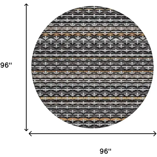 8' Black And Charcoal Round Damask Washable Indoor Outdoor Area Rug Photo 9